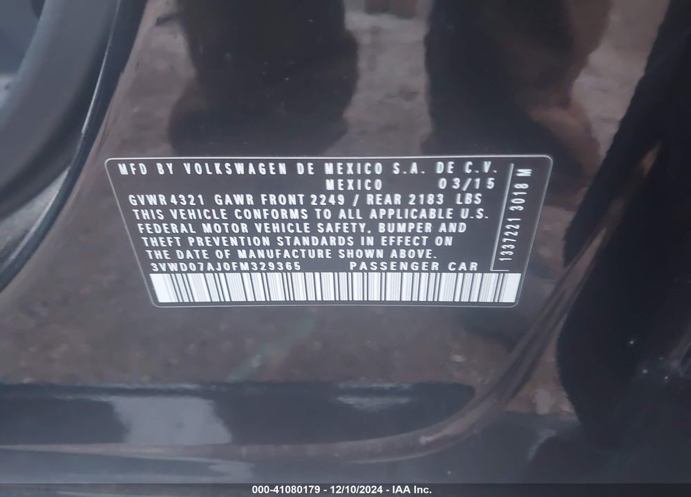 2015 VOLKSWAGEN JETTA 1.8T SE VIN: 3VWD07AJ0FM329365