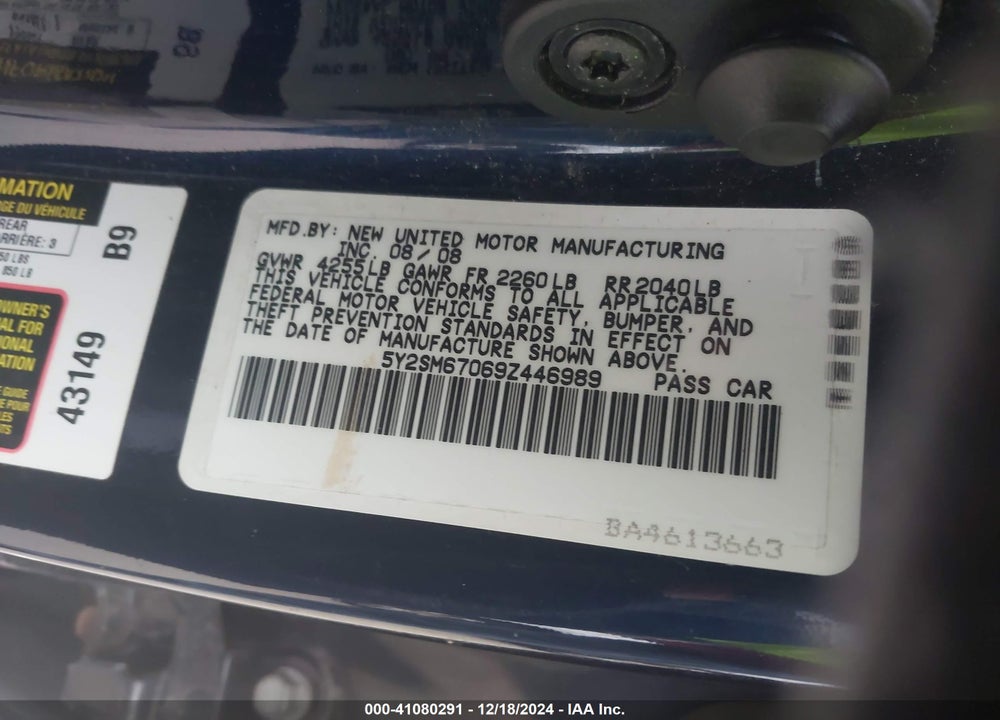 2009 PONTIAC VIBE VIN: 5Y2SM67069Z446989