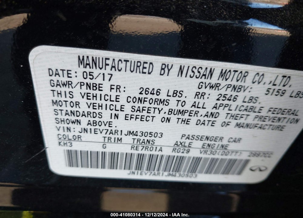 2018 INFINITI Q50 3.0T LUXE VIN: JN1EV7AR1JM430503