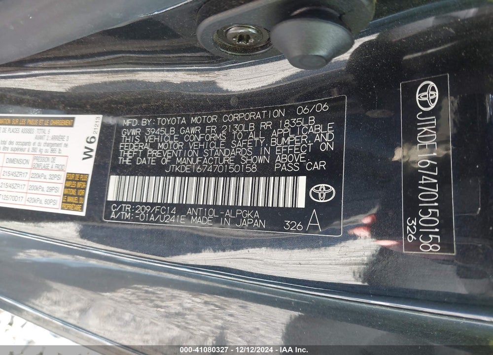 2007 SCION TC VIN: JTKDE167470150158