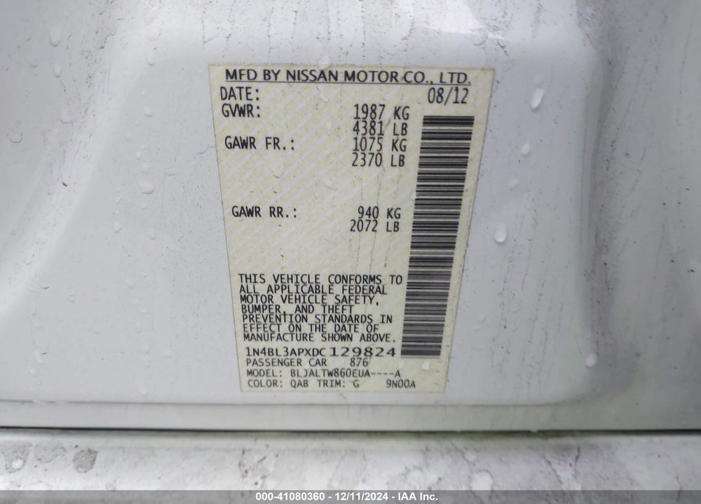 2013 NISSAN ALTIMA 3.5 SV VIN: 1N4BL3APXDC129824