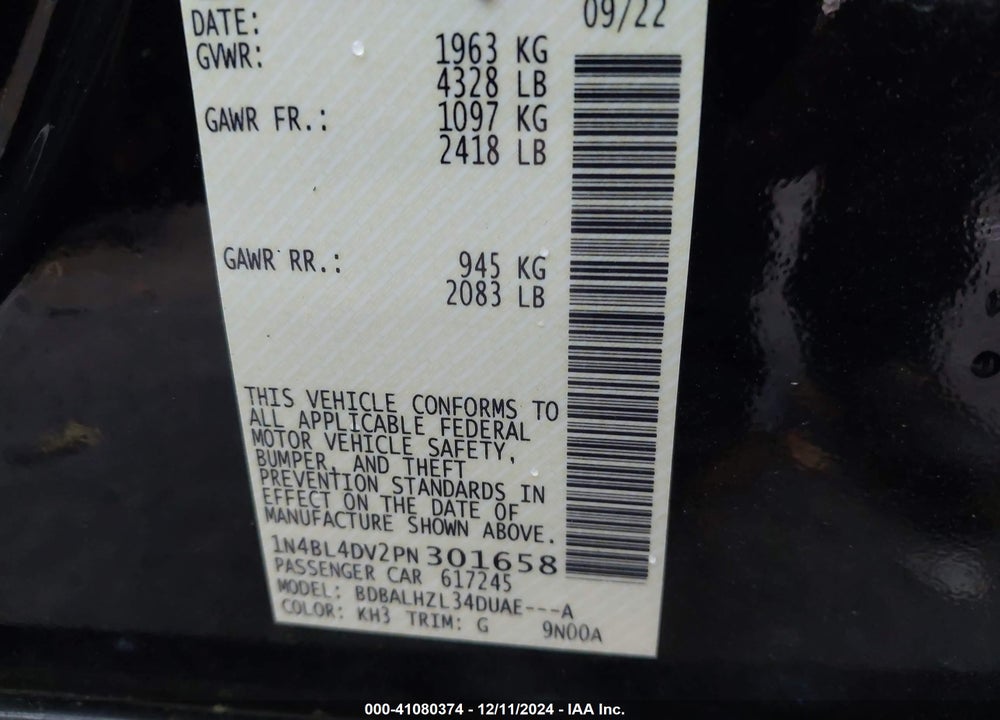 2023 NISSAN ALTIMA SV FWD VIN: 1N4BL4DV2PN301658