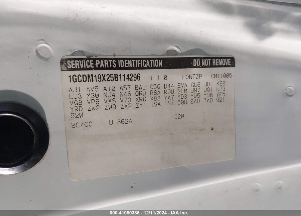 2005 CHEVROLET ASTRO VIN: 1GCDM19X25B114296