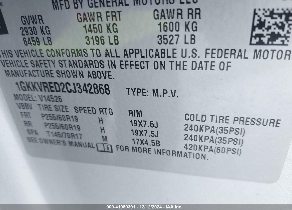 2012 GMC ACADIA SLT-1 VIN: 1GKKVRED2CJ342868
