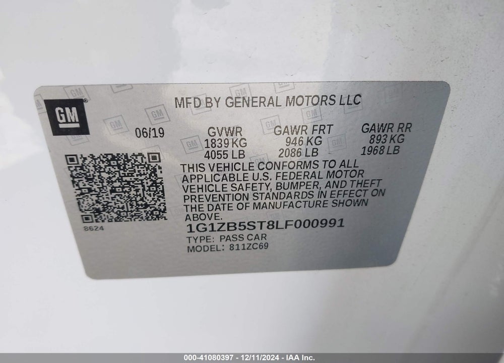 2020 CHEVROLET MALIBU VIN: 1G1ZB5ST8LF000991