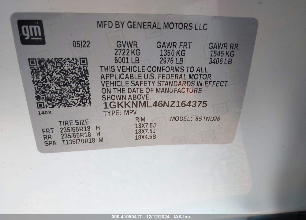 2022 GMC ACADIA FWD SLT VIN: 1GKKNML46NZ164375