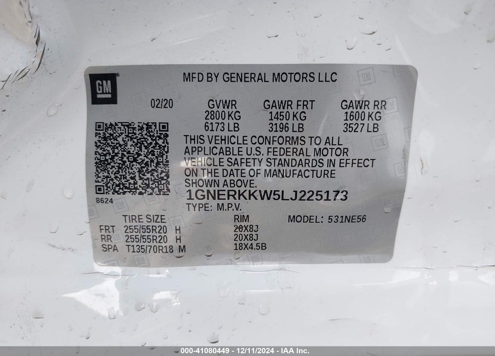2020 CHEVROLET TRAVERSE FWD PREMIER VIN: 1GNERKKW5LJ225173