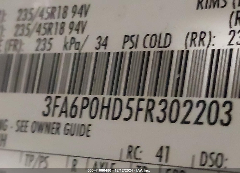 2015 FORD FUSION SE VIN: 3FA6P0HD5FR302203
