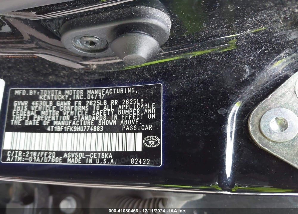 2017 TOYOTA CAMRY VIN: 4T1BF1FK9HU774883