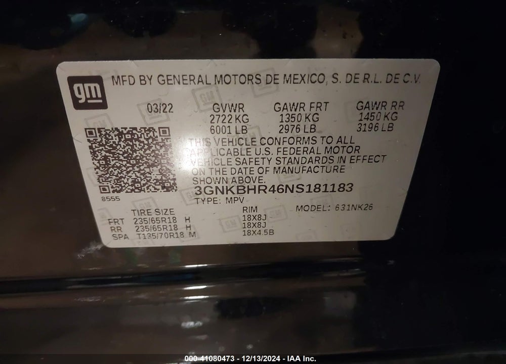 2022 CHEVROLET BLAZER AWD 2LT VIN: 3GNKBHR46NS181183