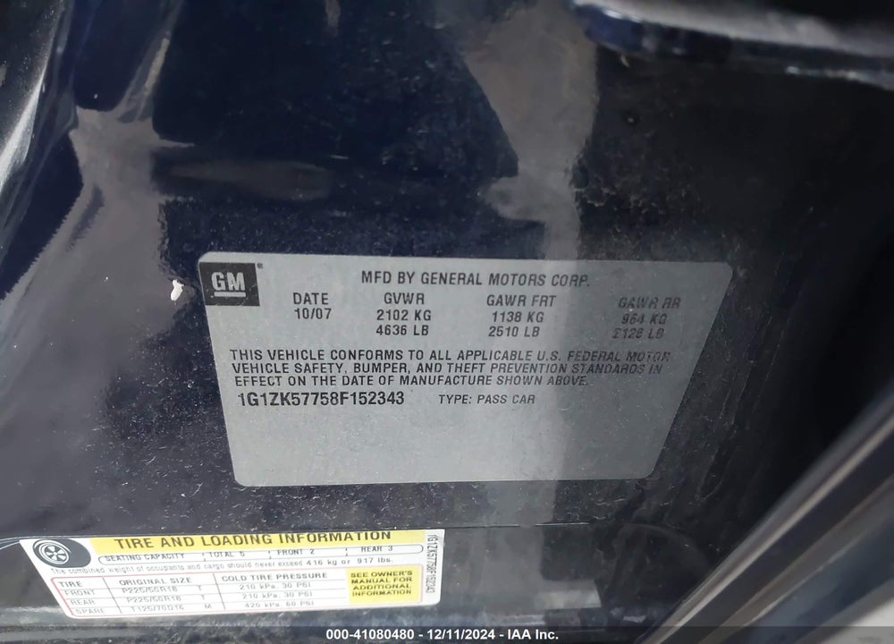 2008 CHEVROLET MALIBU LTZ VIN: 1G1ZK57758F152343