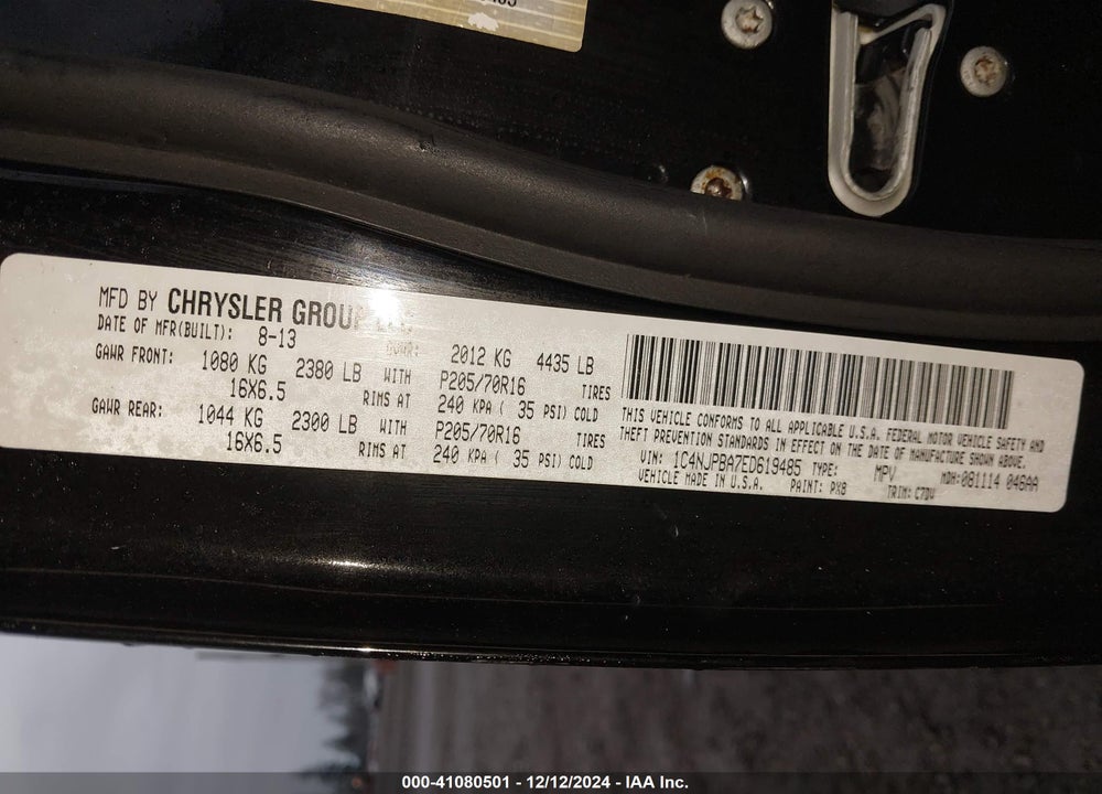 2014 JEEP PATRIOT SPORT VIN: 1C4NJPBA7ED619485