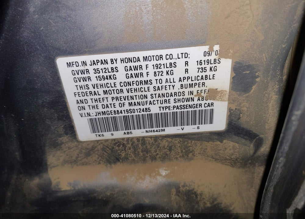 2009 HONDA FIT VIN: JHMGE88419S012485