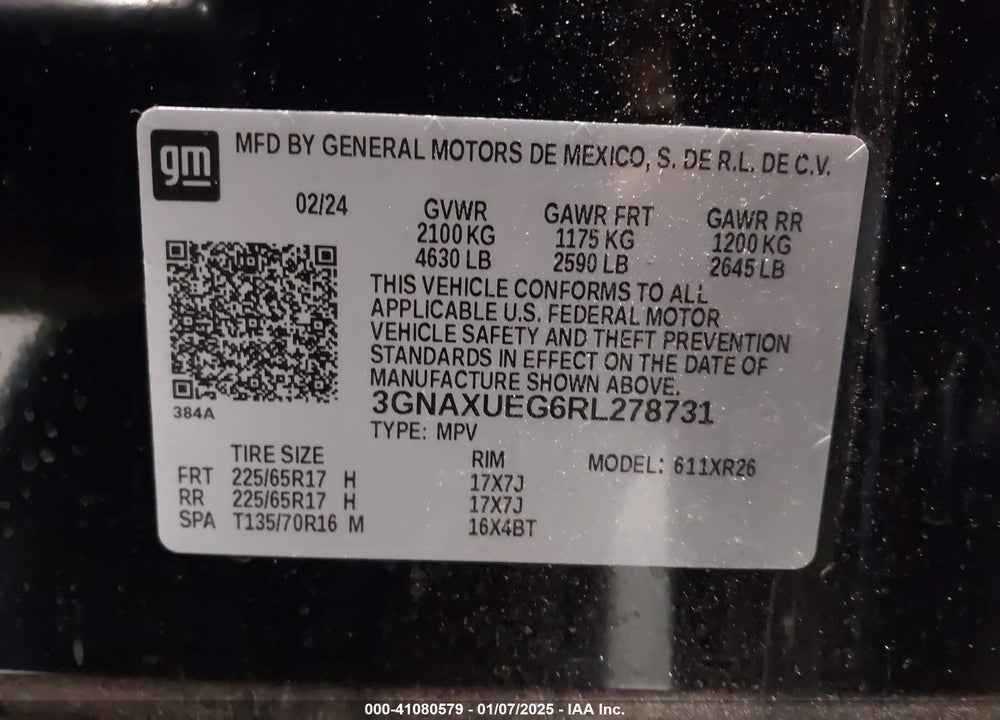 2024 CHEVROLET EQUINOX AWD LT VIN: 3GNAXUEG6RL278731