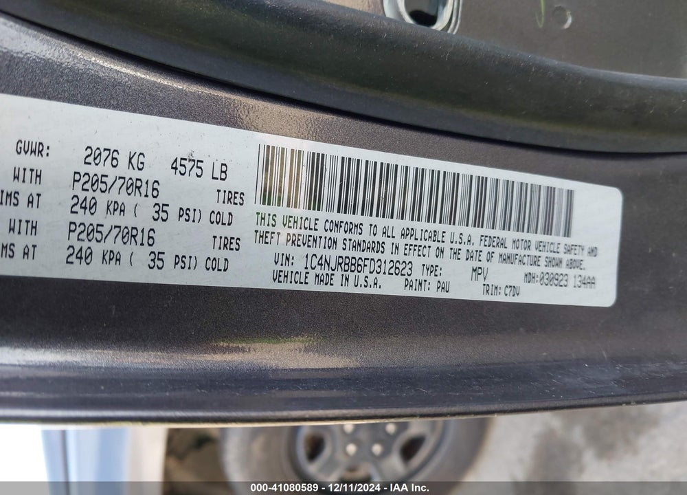 2015 JEEP PATRIOT SPORT VIN: 1C4NJRBB6FD312623