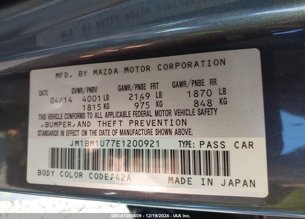 2014 MAZDA 3 I SPORT VIN: JM1BM1U77E1200921