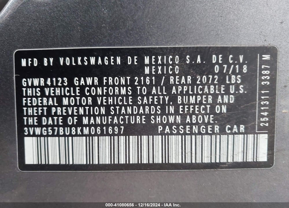 2019 VOLKSWAGEN JETTA 1.4T SEL PREMIUM VIN: 3VWG57BU8KM061697