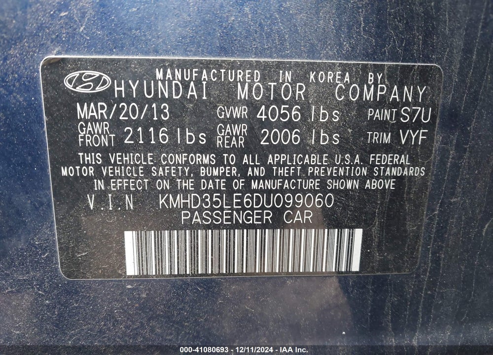 2013 HYUNDAI ELANTRA GT VIN: KMHD35LE6DU099060