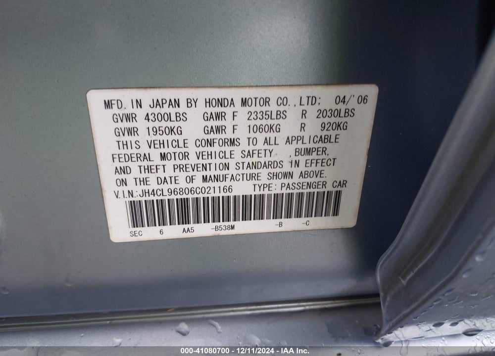 2006 ACURA TSX VIN: JH4CL96806C021166
