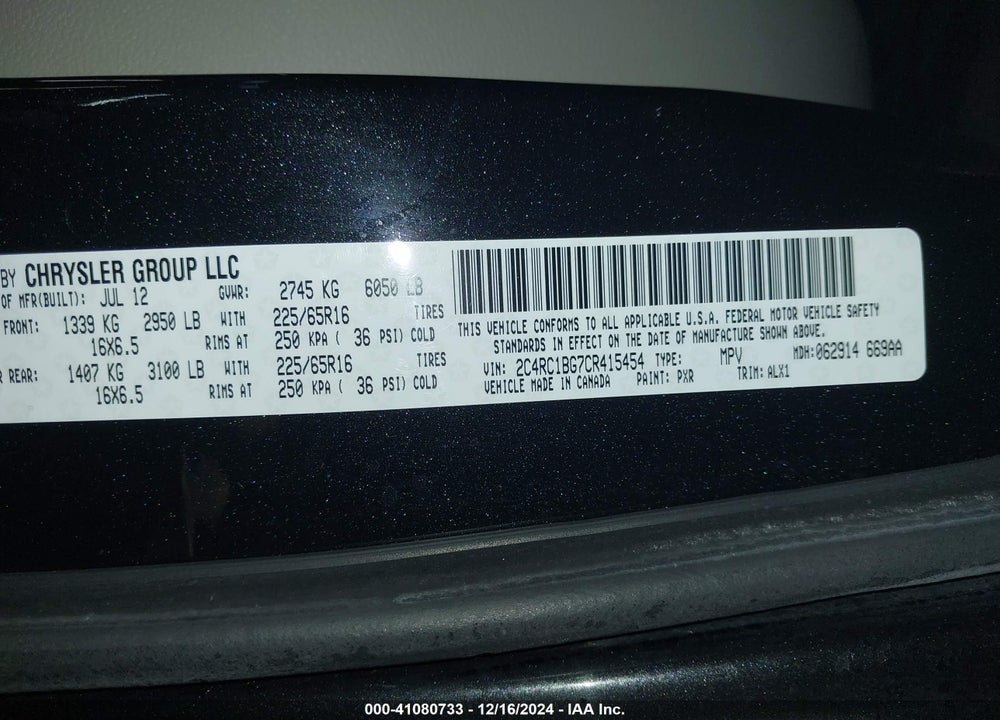 2012 CHRYSLER TOWN & COUNTRY TOURING VIN: 2C4RC1BG7CR415454