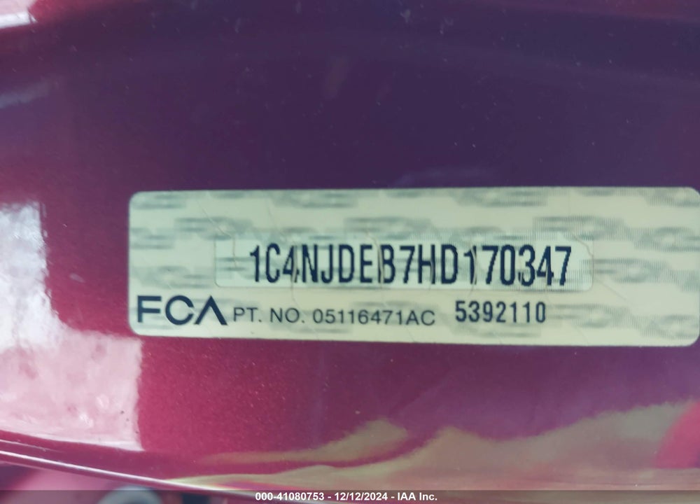 2017 JEEP COMPASS VIN: 1C4NJDEB7HD170347