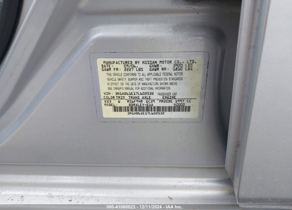 2007 NISSAN SENTRA 2.0S VIN: 3N1AB61E17L602532