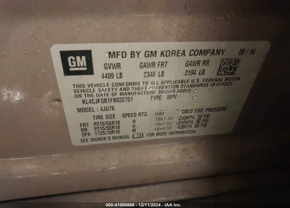 2015 BUICK ENCORE CONVENIENCE VIN: KL4CJFSB1FB032751
