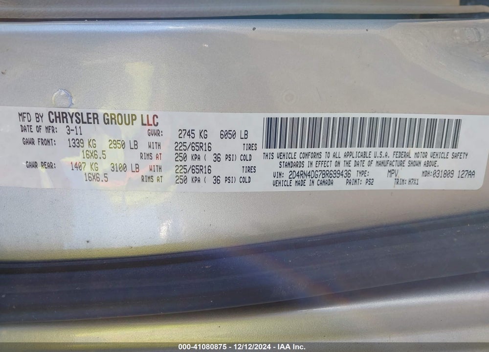2011 DODGE GRAND CARAVAN EXPRESS VIN: 2D4RN4DG7BR699436