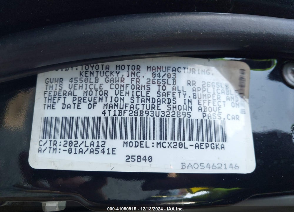 2003 TOYOTA AVALON XLS VIN: 4T1BF28B93U322895