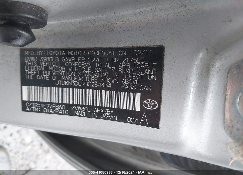 2011 TOYOTA PRIUS TWO VIN: JTDKN3DU9B0284434