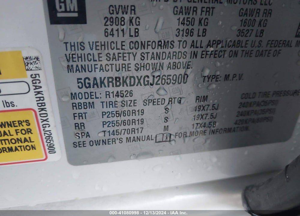 2016 BUICK ENCLAVE LEATHER VIN: 5GAKRBKDXGJ265900