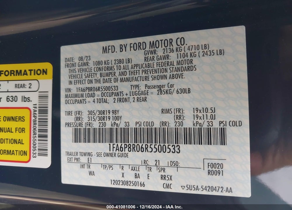 2024 FORD MUSTANG VIN: 1FA6P8R06R5500533