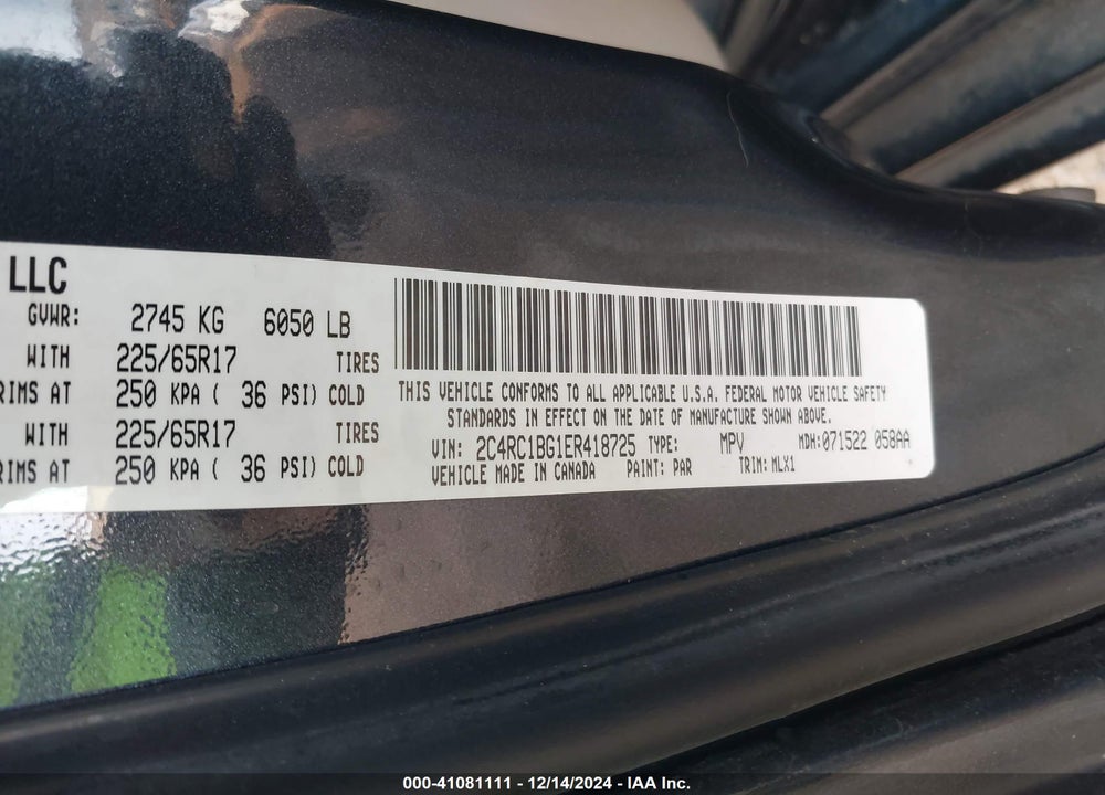 2014 CHRYSLER TOWN & COUNTRY TOURING VIN: 2C4RC1BG1ER418725