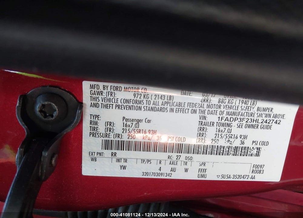 2017 FORD FOCUS SE VIN: 1FADP3F23HL242742