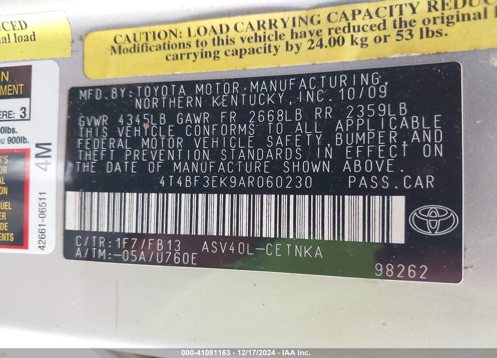 2010 TOYOTA CAMRY LE VIN: 4T4BF3EK9AR060230