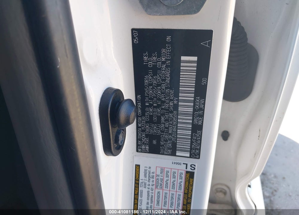 2007 TOYOTA 4RUNNER SR5 V6 VIN: JTEZU14R478085698