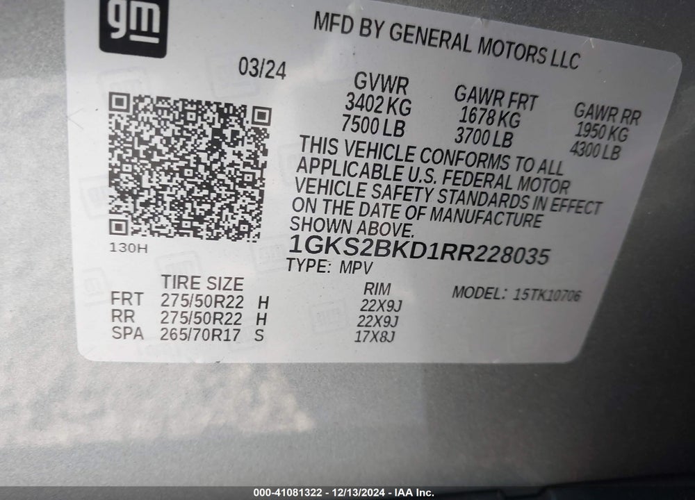 2024 GMC YUKON 4WD SLT VIN: 1GKS2BKD1RR228035