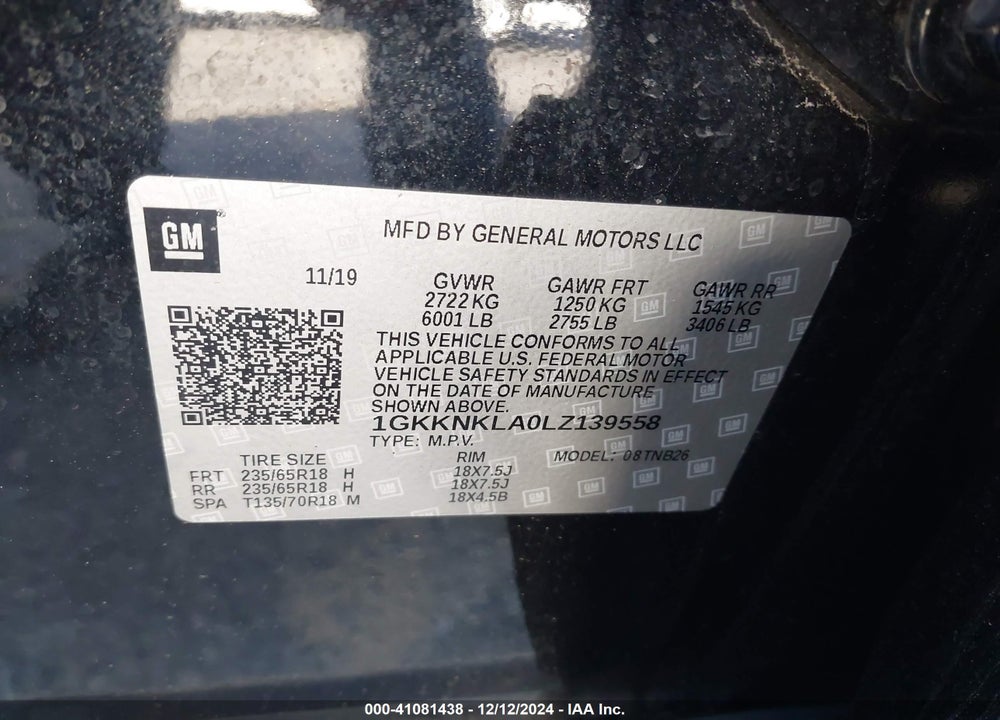 2020 GMC ACADIA FWD SLE VIN: 1GKKNKLA0LZ139558