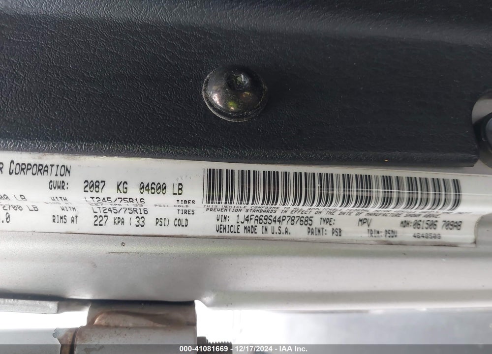 2004 JEEP WRANGLER RUBICON VIN: 1J4FA69S44P787685