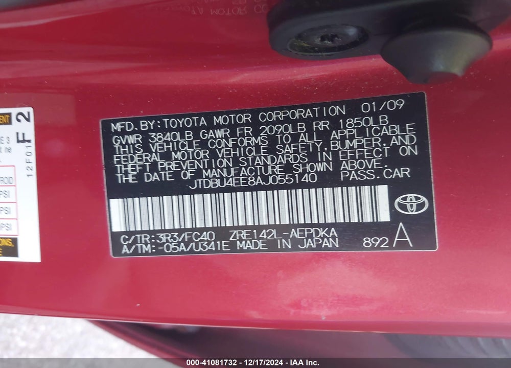 2010 TOYOTA COROLLA LE VIN: JTDBU4EE8AJ055140