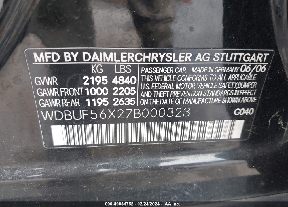 2007 MERCEDES-BENZ E 350 VIN: WDBUF56X27B000323