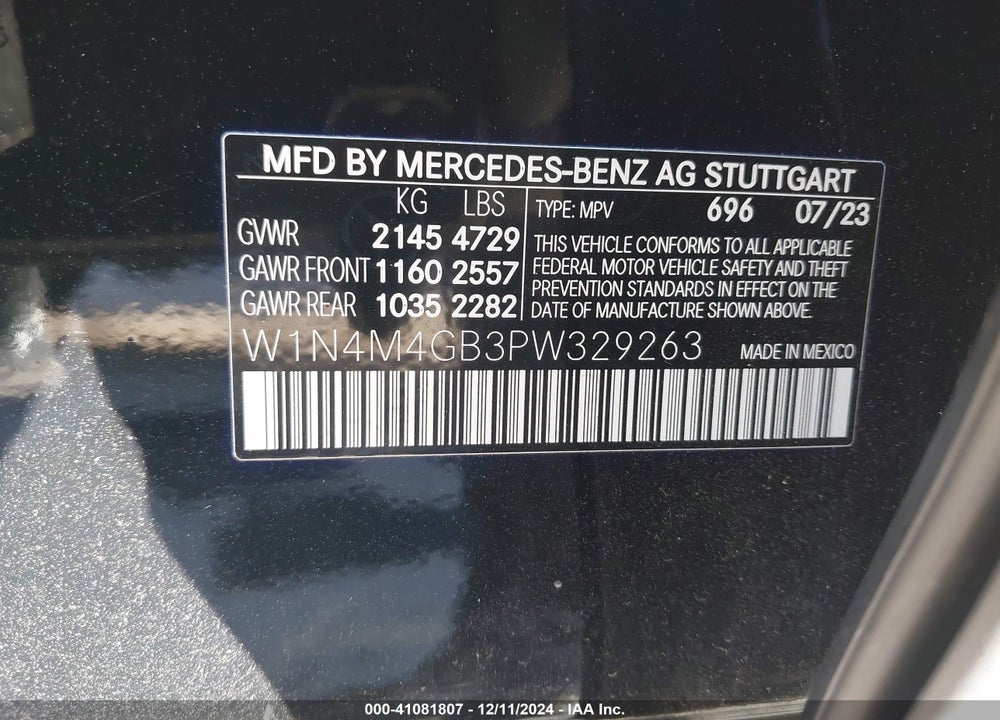 2023 MERCEDES-BENZ GLB 250 VIN: W1N4M4GB3PW329263
