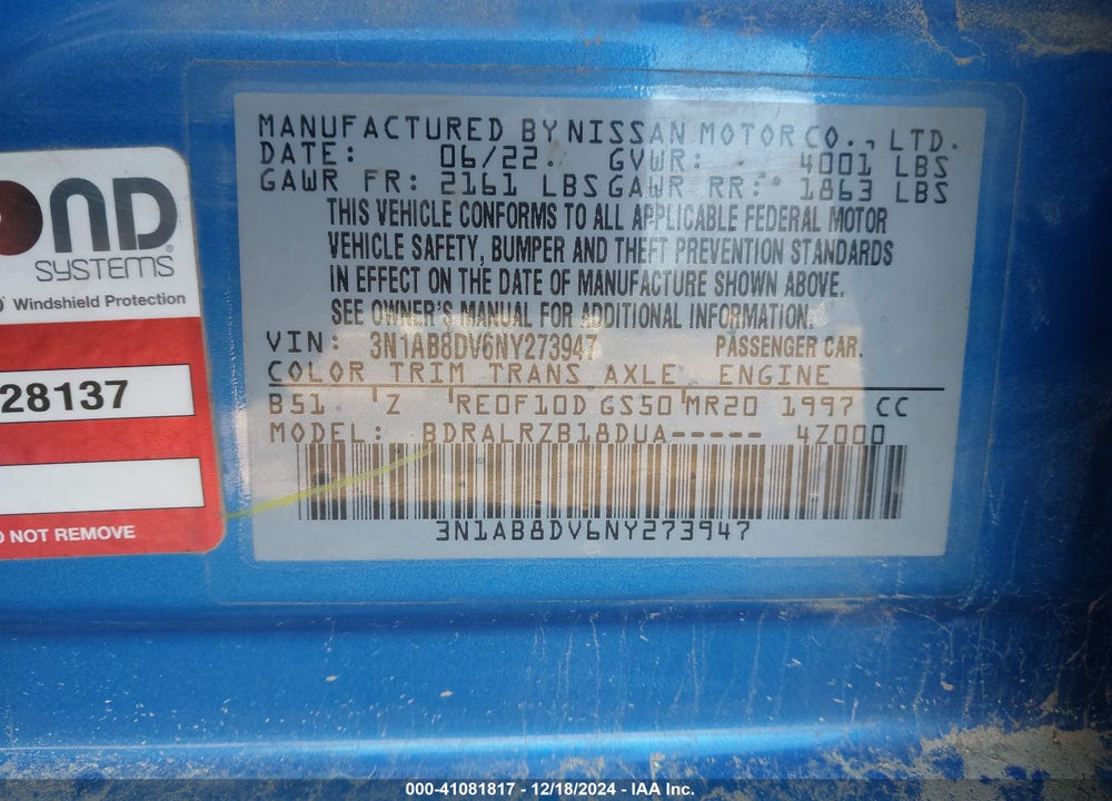 2022 NISSAN SENTRA SR XTRONIC CVT VIN: 3N1AB8DV6NY273947