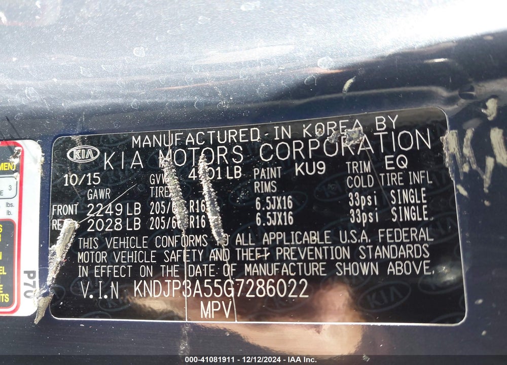 2016 KIA SOUL VIN: KNDJP3A55G7286022