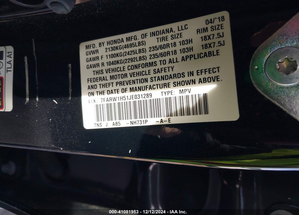2018 HONDA CR-V EX VIN: 7FARW1H51JE031289