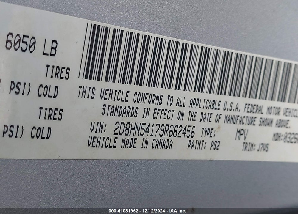 2009 DODGE GRAND CARAVAN SXT VIN: 2D8HN54179R662456