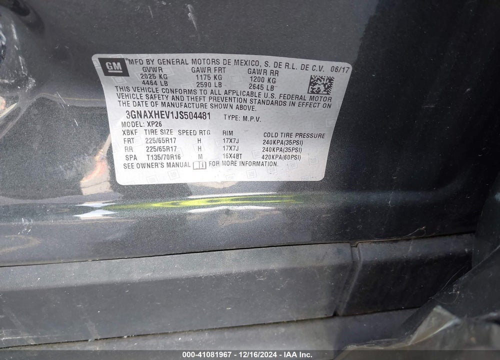 2018 CHEVROLET EQUINOX LS VIN: 3GNAXHEV1JS504481
