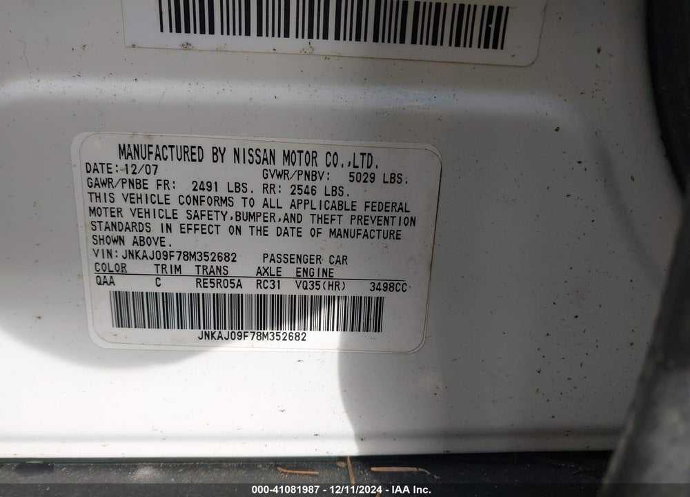2008 INFINITI EX35 JOURNEY VIN: JNKAJ09F78M352682