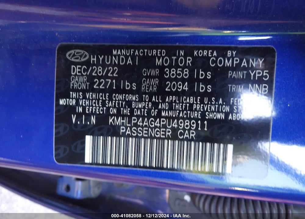 2023 HYUNDAI ELANTRA LIMITED VIN: KMHLP4AG4PU498911