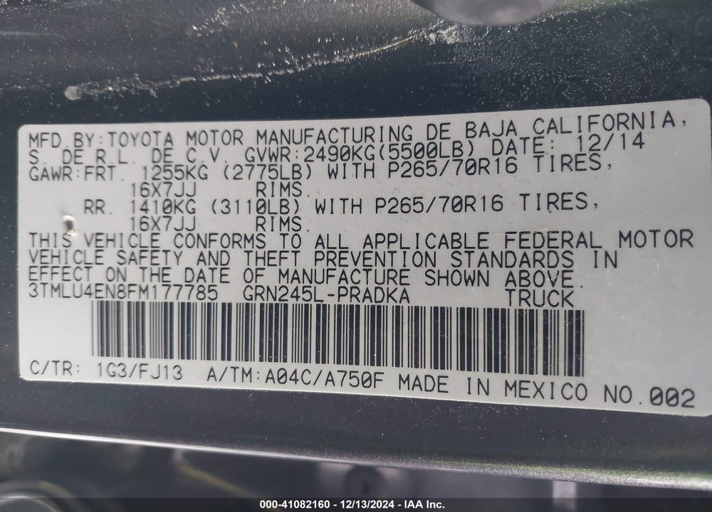 2015 TOYOTA TACOMA DOUBLE CAB/TRD PRO VIN: 3TMLU4EN8FM177785